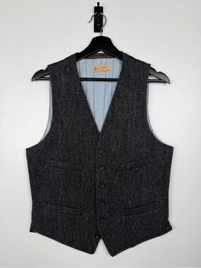 J. Crew Herringbone Wool Tweed Waistcoat Vest Gilet Mens Small Gray